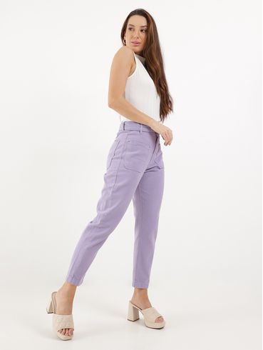 Calça Mom Sarja Feminina Lilás