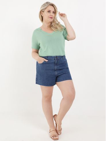 Short Jeans Plus Size Feminino Azul