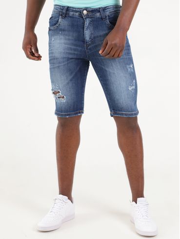 Bermuda Jeans Destroyed Masculina Azul