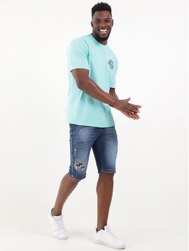 Bermuda Jeans Destroyed Masculina Azul