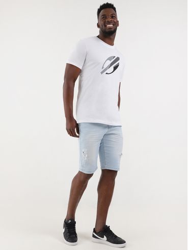 Bermuda Jeans Delavê com Puídos Masculina Azul