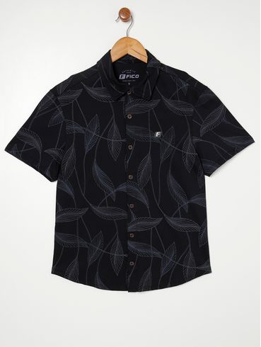 Camisa Manga Curta Estampada Juvenil Para Menino - PRETO