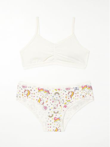 Conjunto de Lingerie Infantil Para Menina - Off White/Rosa