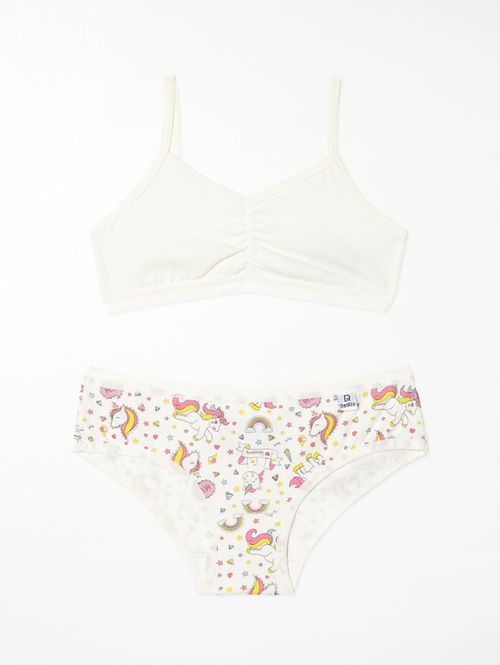 Conjunto de Lingerie Infantil Para Menina - Off White/Rosa