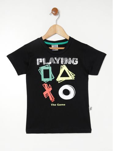 Camiseta Manga Curta Infantil Para Menino PRETO