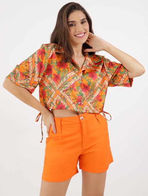 Camisa Manga 3/4 Estampada Autentique Feminina Laranja