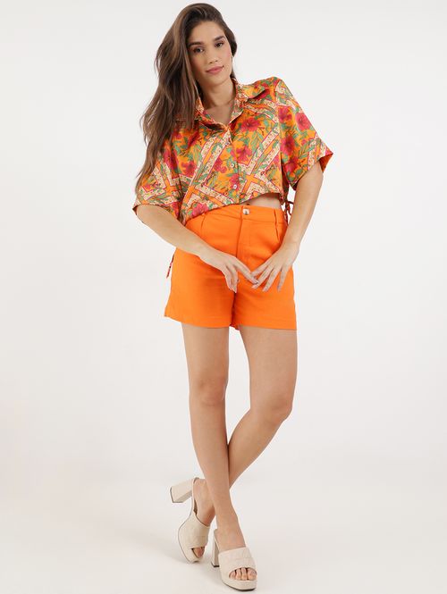 Camisa Manga 3/4 Estampada Autentique Feminina Laranja