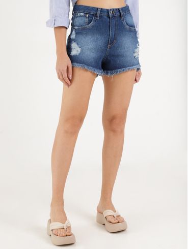 Short Jeans Destroyed Autentique Feminino AZUL