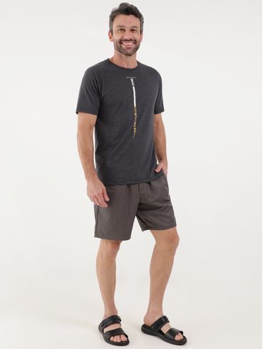 Bermuda Tecido Plano Risca de Giz Masculina Cinza