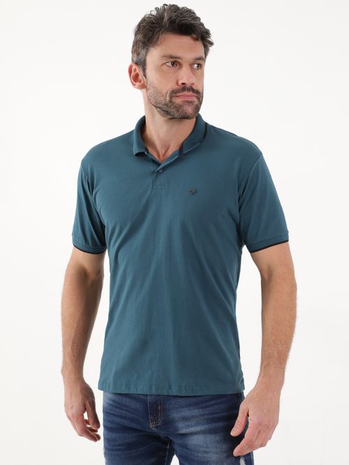 Polo Manga Curta Masculina Azul