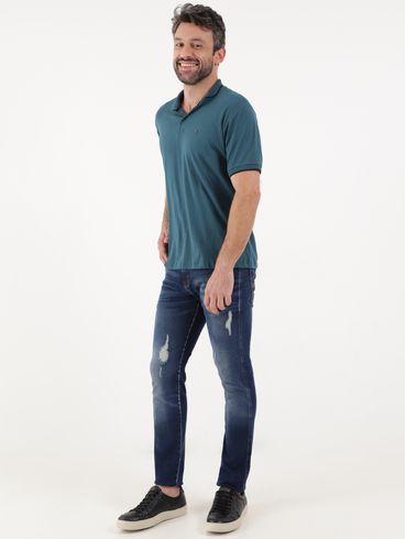 Polo Manga Curta Masculina Azul