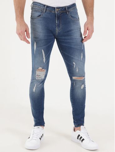 Calça Jeans Skinny Destroyed Zune Masculina Azul