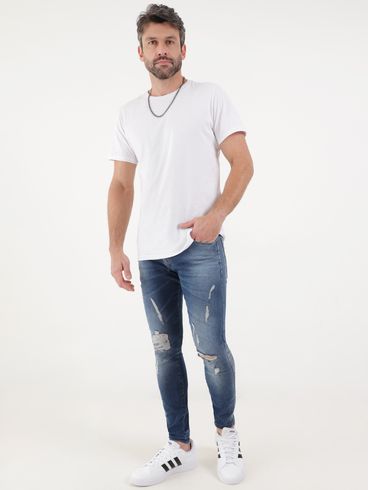 Calça Jeans Skinny Destroyed Zune Masculina Azul