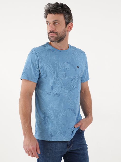 Camiseta Manga Curta Estampada Masculina Azul