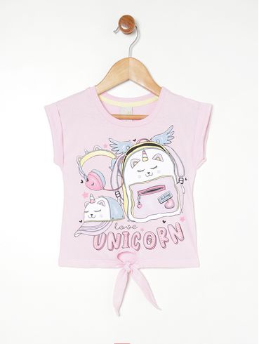 Blusa Manga Curta Infantil Para Menina ROSA