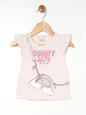 Blusa Manga Curta Infantil Para Menina CORAL