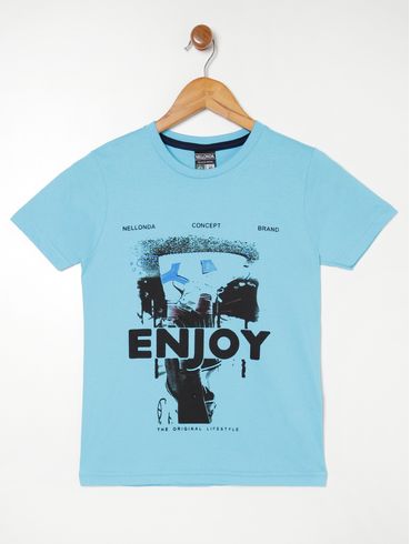 Camiseta Manga Curta Juvenil Para Menino AZUL