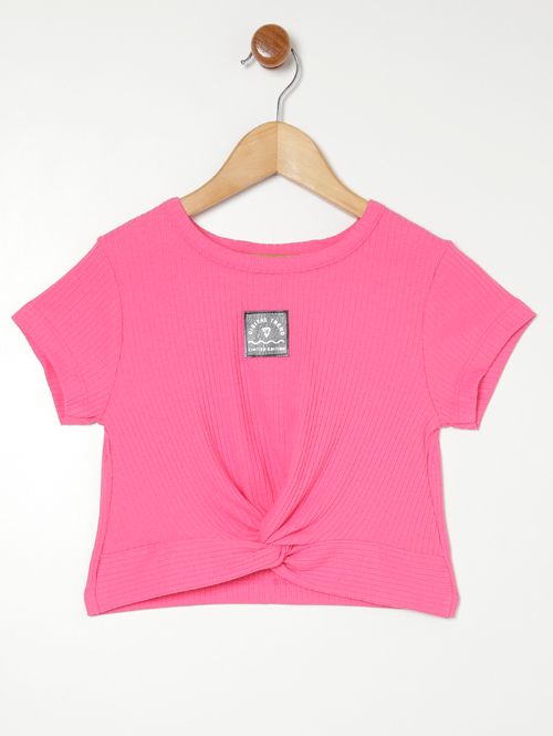 Blusa Cropped Manga Curta Juvenil Para Menina - PINK