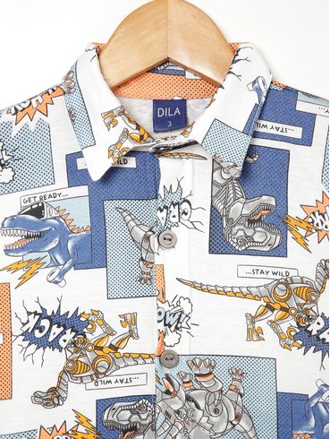 Camisa Estampada Infantil Para Menino - AZUL