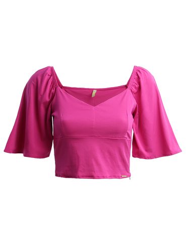 Blusa Cropped Manga Curta Feminina ROSA