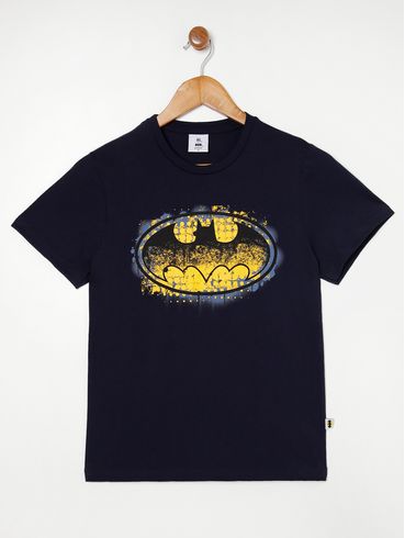 Camiseta Manga Curta Batman Juvenil Para Menino MARINHO