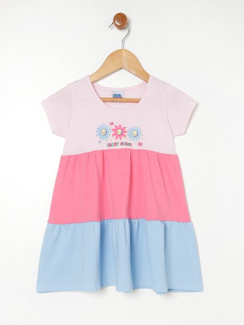 Vestido Tricolor Infantil Para Menina - ROSA