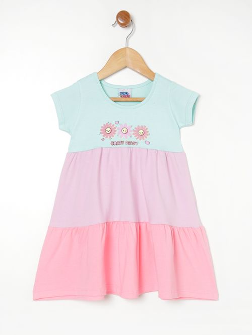 Vestido Tricolor Infantil Para Menina - VERDE