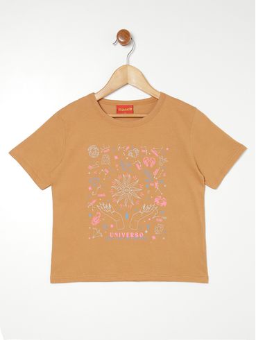 Blusa Manga Curta Juvenil Para Menina - BEGE