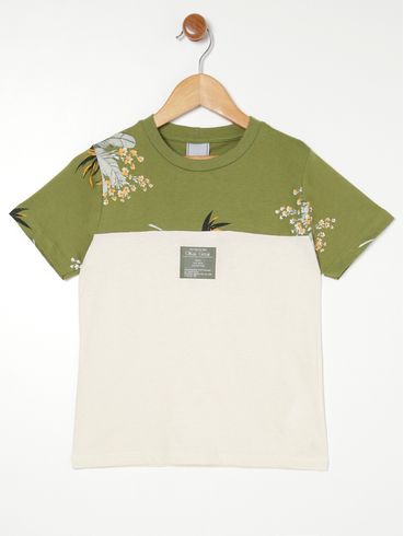 Camiseta Manga Curta Infantil Para Menino - VERDE/BEGE