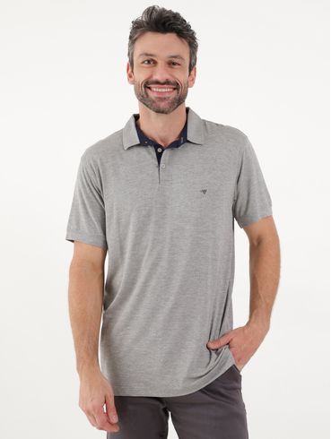 Polo Manga Curta Masculina Cinza