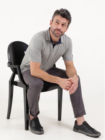 Polo Manga Curta Masculina Cinza