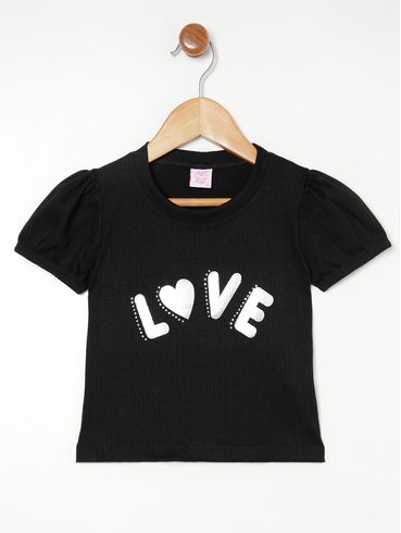 Blusa Manga Curta Juvenil Para Menina - PRETO