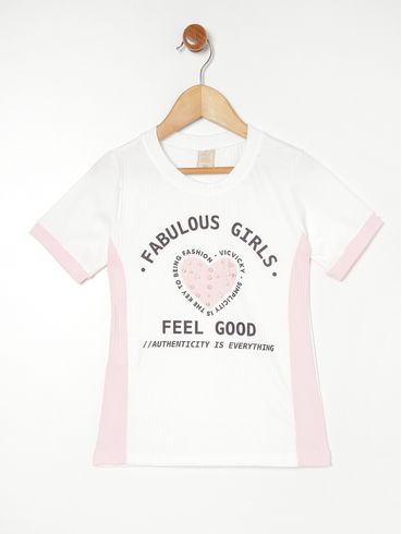 Blusa Manga Curta Canelada Juvenil Para Menina - OFF WHITE