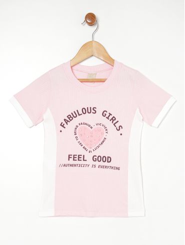 Blusa Manga Curta Canelada Juvenil Para Menina - ROSA