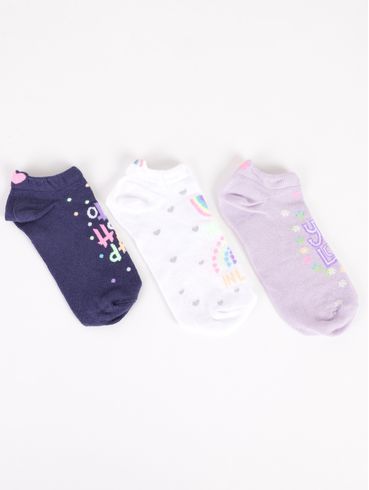 Kit com 03 Meias Selene Femininas MARINHO/BRANCO/LILAS