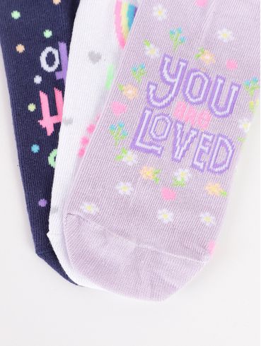 Kit com 03 Meias Selene Femininas MARINHO/BRANCO/LILAS
