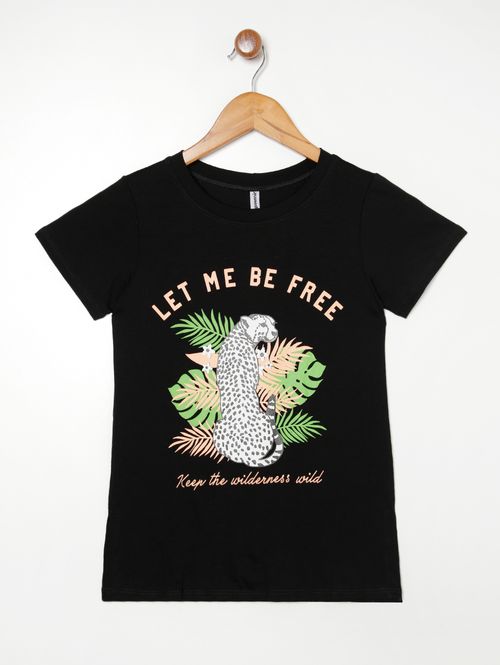 Blusa Manga Curta Juvenil Para Menina PRETO