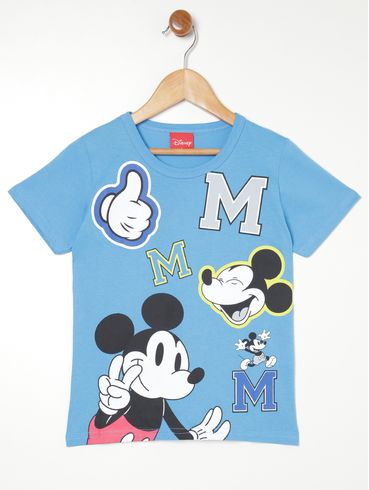 Camiseta Manga Curta Disney Infantil Para Menino AZUL