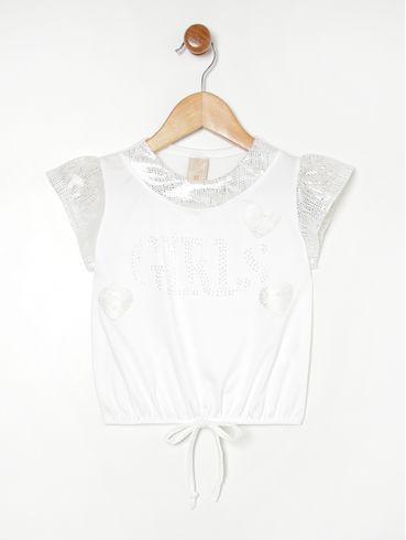 Blusa Manga Curta Infantil Para Menina OFF WHITE
