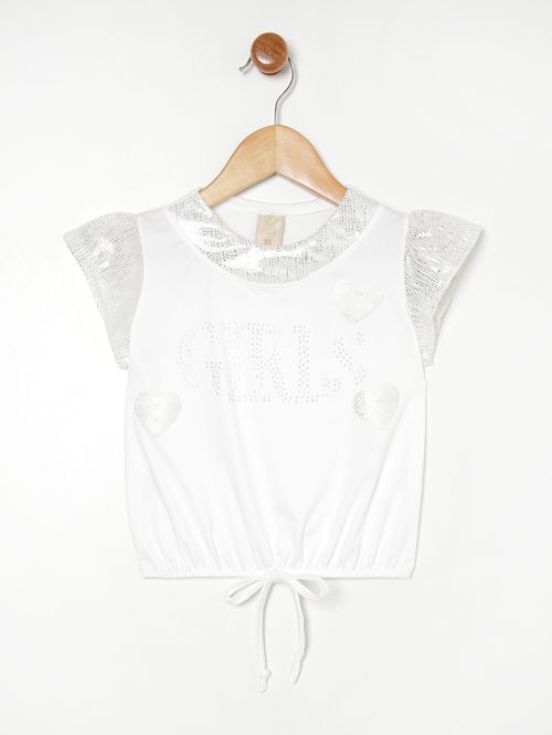 Blusa Manga Curta Infantil Para Menina OFF WHITE