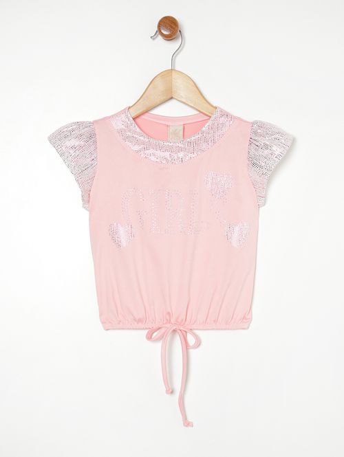 Blusa Manga Curta Infantil Para Menina ROSA
