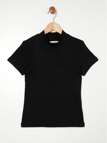 Blusa Manga Curta Juvenil Para Menina - PRETO