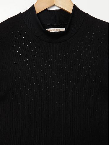 Blusa Manga Curta Juvenil Para Menina - PRETO
