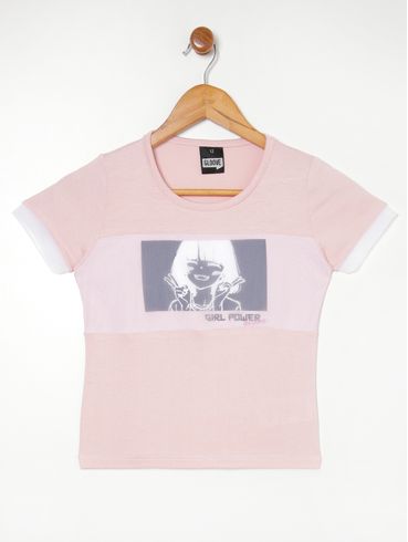 Blusa Manga Curta Juvenil Para Menina - NUDE