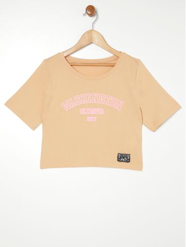 Blusa Manga Curta Juvenil Para Menina - BEGE