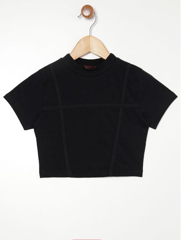 Blusa Manga Curta Juvenil Para Menina PRETO