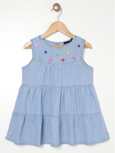 Vestido Jeans Infantil Para Menina - AZUL
