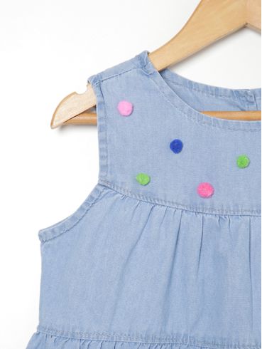 Vestido Jeans Infantil Para Menina - AZUL