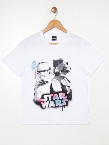 Camiseta Star Wars Juvenil Para Menino Branco