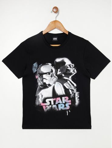 Camiseta Star Wars Juvenil Para Menino Preto